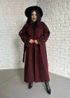 Kadın Premium Uzun Kuşaklı Astarlı Kaban