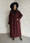Kadın Premium Uzun Kuşaklı Astarlı Kaban