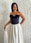 Kadın Saten Arkadan Bağcıklı Çiçek Aplikeli Korse Büstiyer