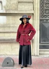 Kadın Tay Tüylü Astarlı Kemerli Blazer Ceket