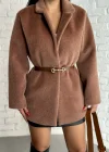 Kadın Tay Tüylü Astarlı Kemerli Blazer Ceket
