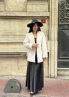 Kadın Tay Tüylü Astarlı Kemerli Blazer Ceket