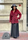 Kadın Tay Tüylü Astarlı Kemerli Blazer Ceket
