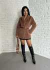 Kadın Tay Tüylü Astarlı Kemerli Blazer Ceket