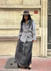 Kadın Tay Tüylü Astarlı Kemerli Blazer Ceket