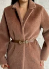 Kadın Tay Tüylü Astarlı Kemerli Blazer Ceket