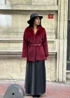 Kadın Tay Tüylü Astarlı Kemerli Blazer Ceket