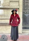 Kadın Tay Tüylü Astarlı Kemerli Blazer Ceket