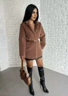 Kadın Tay Tüylü Astarlı Kemerli Blazer Ceket