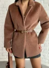 Kadın Tay Tüylü Astarlı Kemerli Blazer Ceket