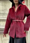 Kadın Tay Tüylü Astarlı Kemerli Blazer Ceket