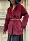 Kadın Tay Tüylü Astarlı Kemerli Blazer Ceket