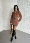 Kadın Tay Tüylü Astarlı Kemerli Blazer Ceket