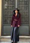 Kadın Tay Tüylü Astarlı Leopar Desenli Kemerli Blazer Ceket