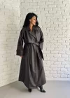 Kadın Uzun Oversize Kalıp Astarlı Deri Trençkot