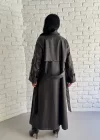 Kadın Uzun Oversize Kalıp Astarlı Deri Trençkot