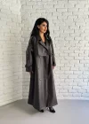 Kadın Uzun Oversize Kalıp Astarlı Deri Trençkot