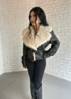 Kadın Yakası Kürklü Deri Ceket