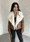 Kadın Yakası Kürklü Deri Ceket