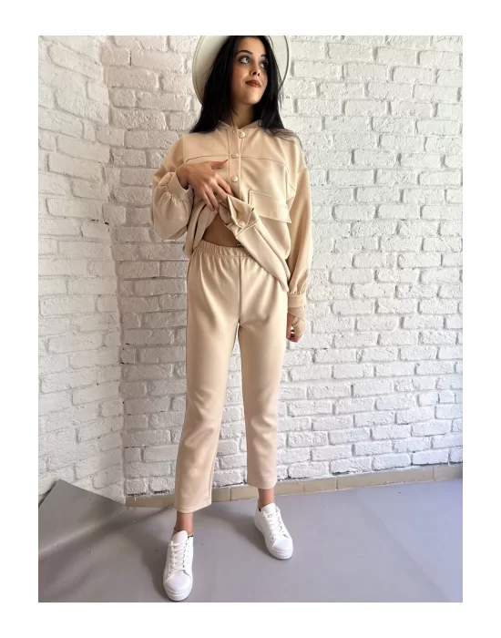 KOPYA - Oversize Bomber Ceket Ve Beli Lastikli Pantolon Takım