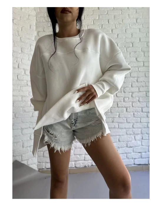 Unisex Oversize Kalıp Asimetrik Kesim İçi Şardonlu Sweatshirt