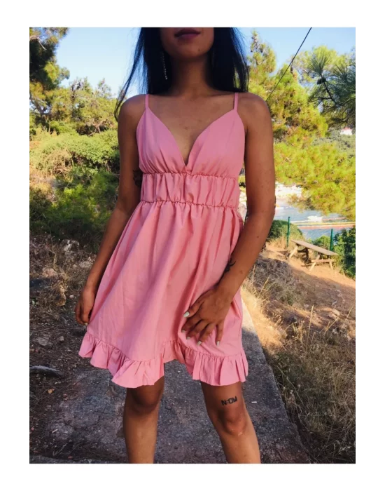 Kadın V Yaka Askılı Mini Sunny Elbise