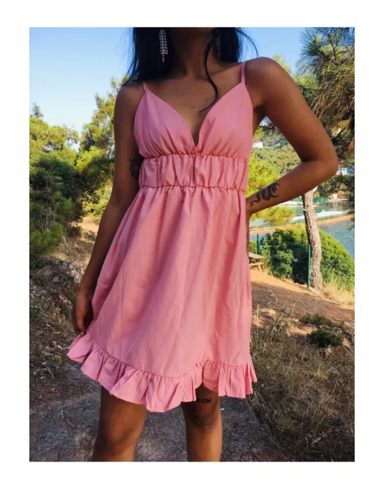 Kadın V Yaka Askılı Mini Sunny Elbise