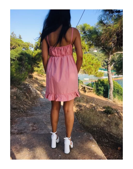 Kadın V Yaka Askılı Mini Sunny Elbise