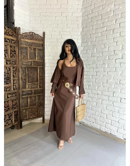 Kadın Askılı Elbise Ve Gömlek İkili Takım