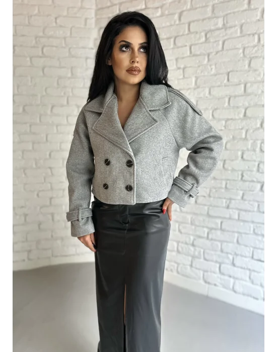 Kadın Astarlı Kolları Kemerli Kısa Kaşe Kaban