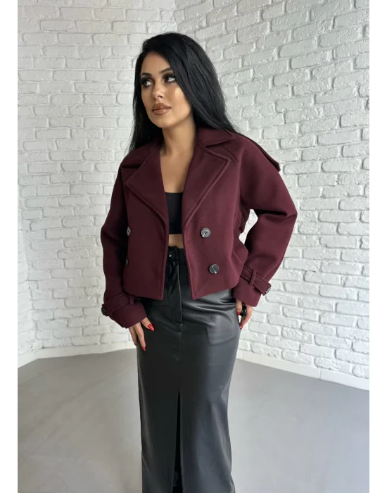 Kadın Astarlı Kolları Kemerli Kısa Kaşe Kaban
