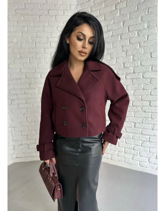Kadın Astarlı Kolları Kemerli Kısa Kaşe Kaban