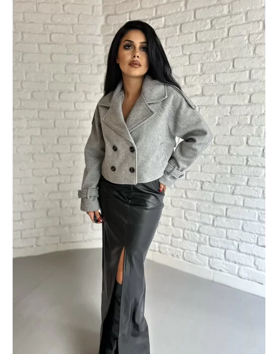 Kadın Astarlı Kolları Kemerli Kısa Kaşe Kaban