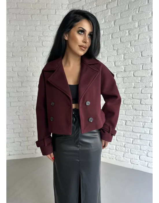 Kadın Astarlı Kolları Kemerli Kısa Kaşe Kaban
