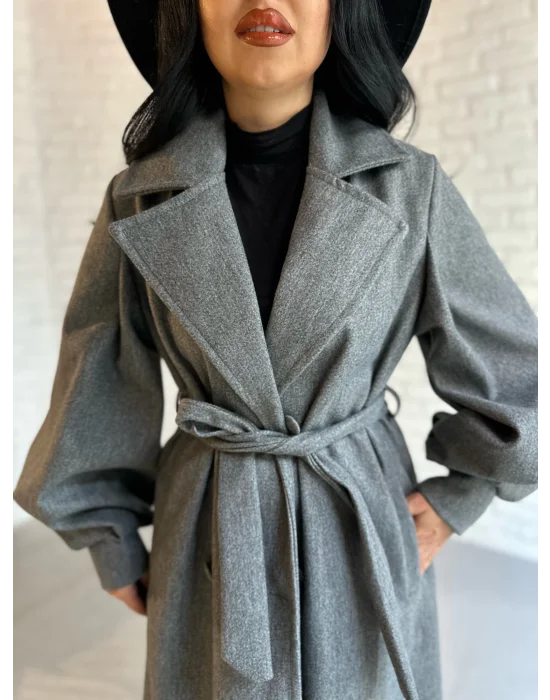 Kadın Balon Kol PREMİUM Astarlı Uzun Kaban