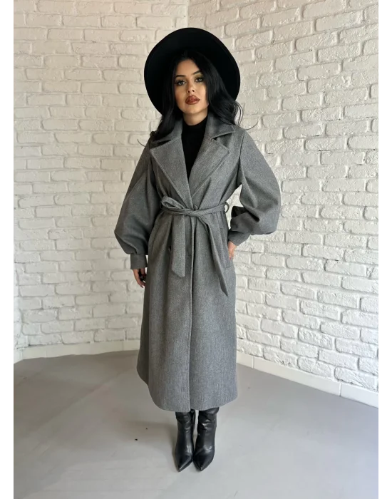 Kadın Balon Kol PREMİUM Astarlı Uzun Kaban