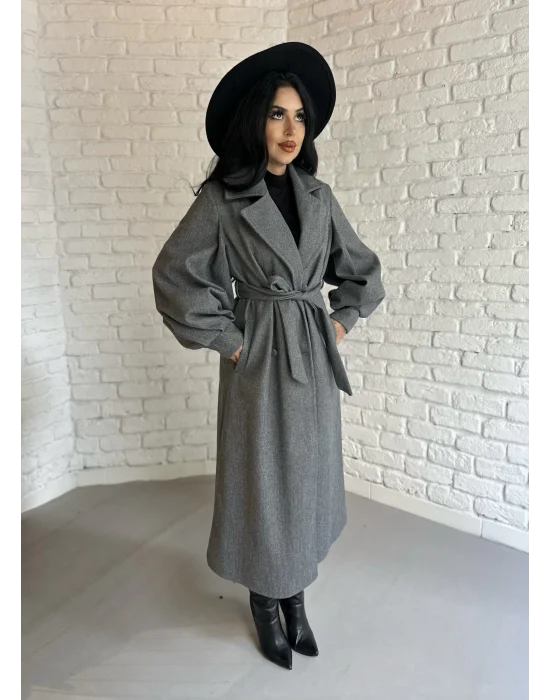 Kadın Balon Kol PREMİUM Astarlı Uzun Kaban