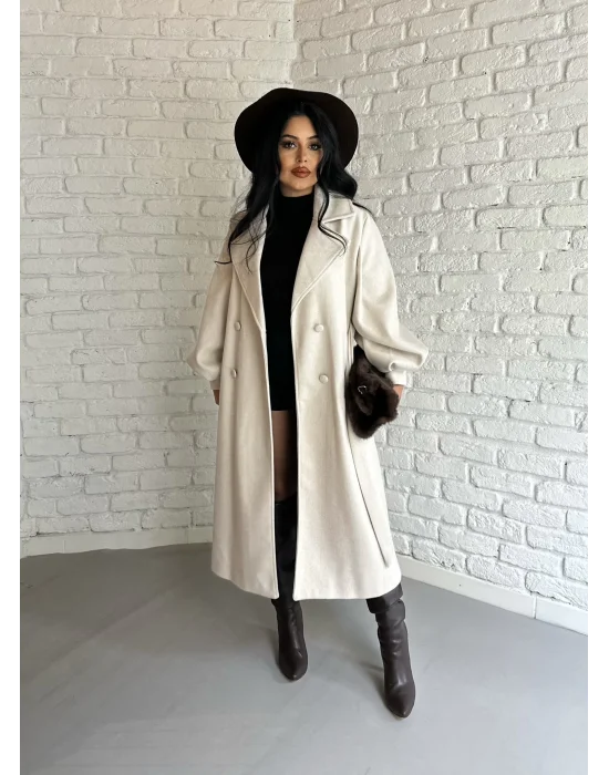 Kadın Balon Kol PREMİUM Astarlı Uzun Kaban