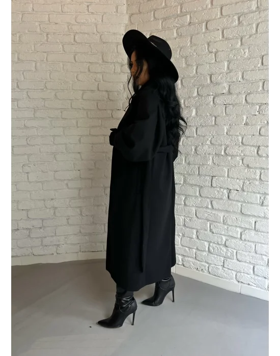 Kadın Balon Kol PREMİUM Astarlı Uzun Kaban