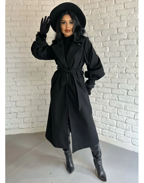 Kadın Balon Kol PREMİUM Astarlı Uzun Kaban