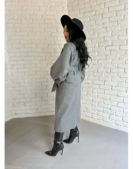 Kadın Balon Kol PREMİUM Astarlı Uzun Kaban