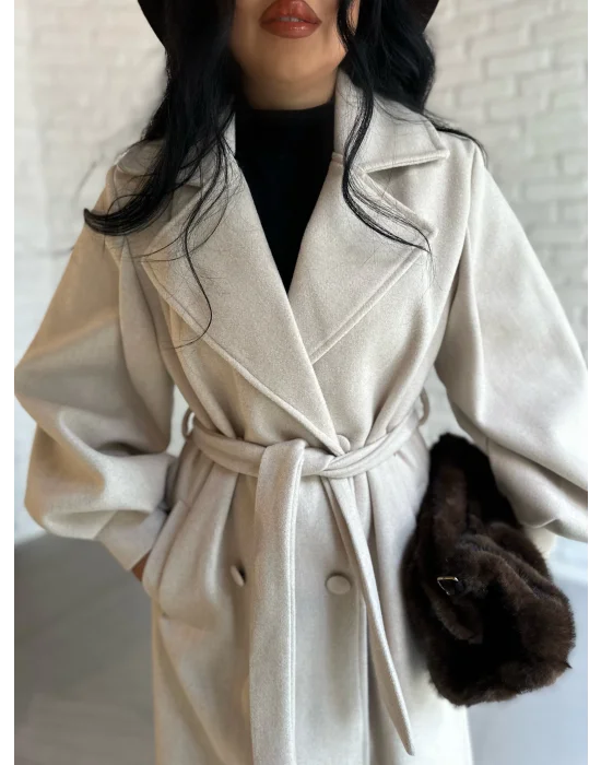 Kadın Balon Kol PREMİUM Astarlı Uzun Kaban