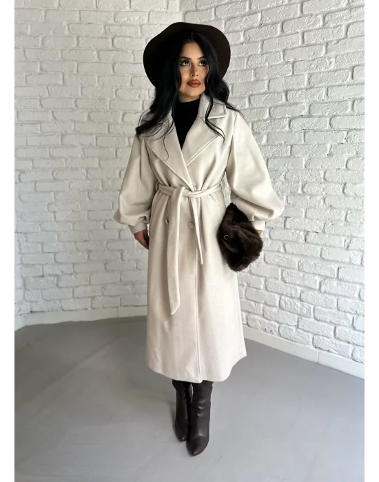 Kadın Balon Kol PREMİUM Astarlı Uzun Kaban