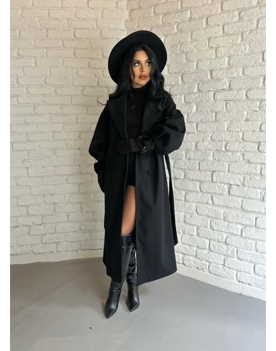 Kadın Balon Kol PREMİUM Astarlı Uzun Kaban