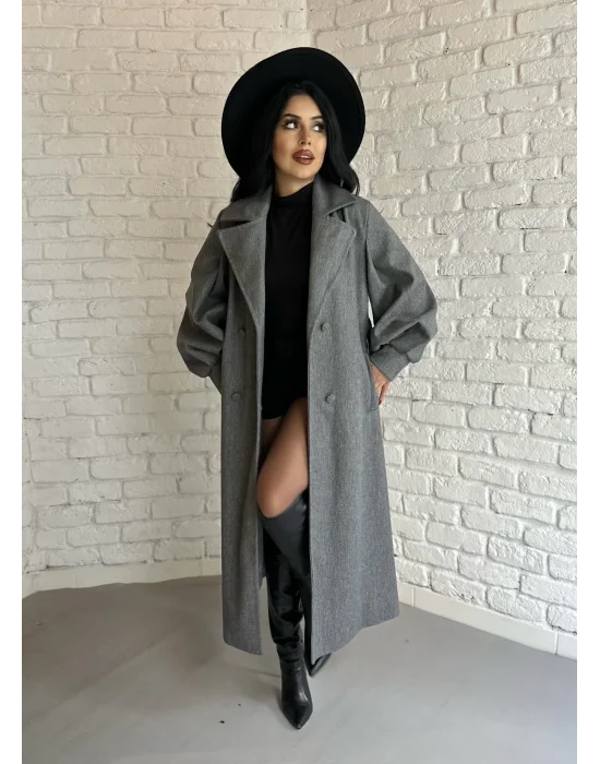 Kadın Balon Kol PREMİUM Astarlı Uzun Kaban