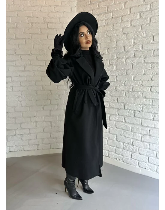 Kadın Balon Kol PREMİUM Astarlı Uzun Kaban