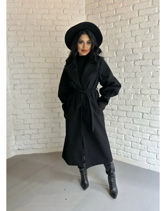 Kadın Balon Kol PREMİUM Astarlı Uzun Kaban