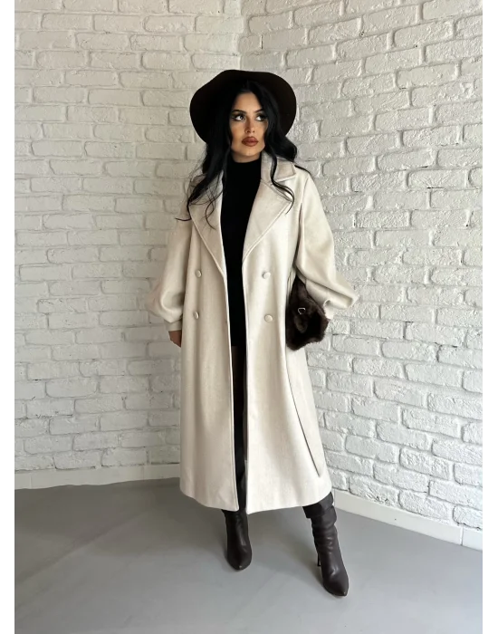 Kadın Balon Kol PREMİUM Astarlı Uzun Kaban