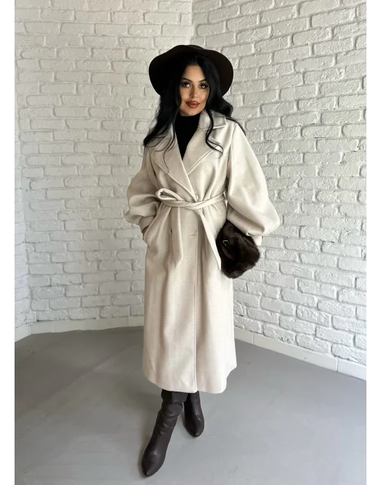 Kadın Balon Kol PREMİUM Astarlı Uzun Kaban