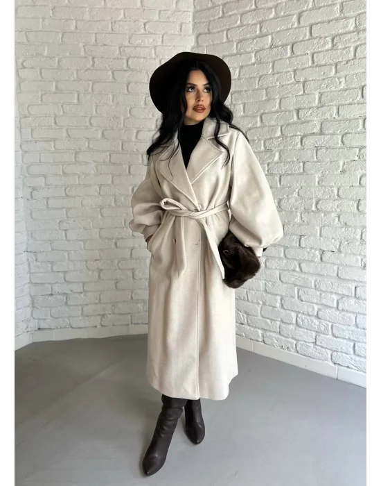 Kadın Balon Kol PREMİUM Astarlı Uzun Kaban